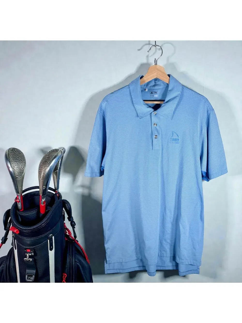 Adidas Climacool Men's Large Blue Striped Tiburon Golf Club Naples S/S Polo